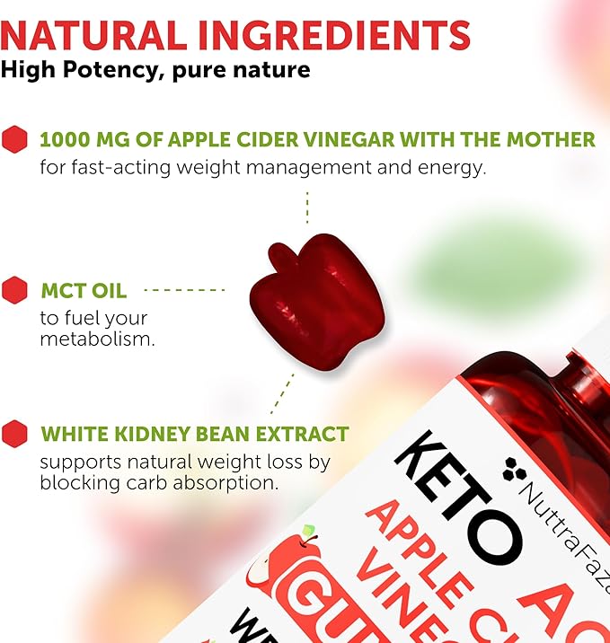 Keto ACV Gummies Advanced Weight Loss - ACV Keto Gummies for Weight Loss for Women and Men - Keto Gummies Supplement - Detox & Cleanse, Digestion - Apple Cider Vinegar - Apple Flavor