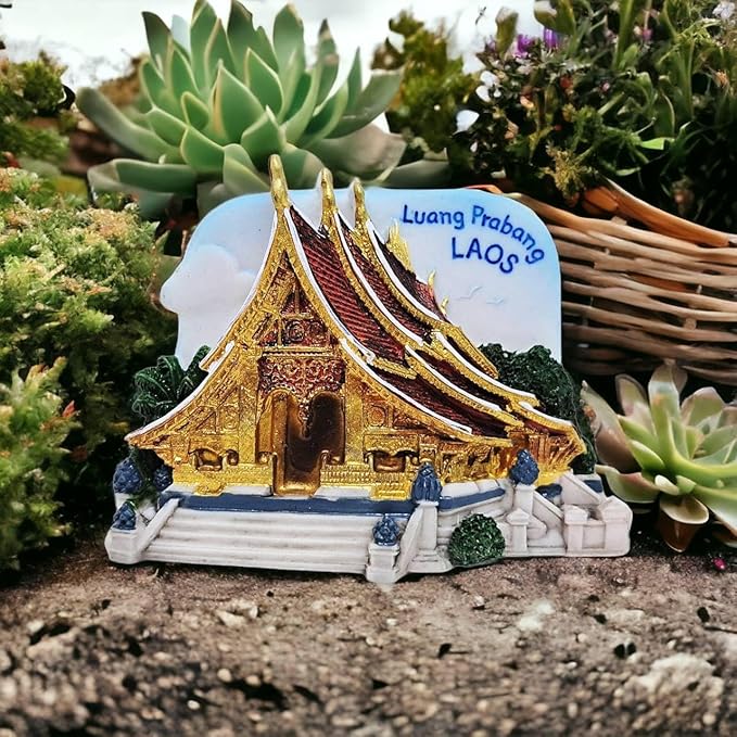 WitnyStore Tiny Wat Xieng Thong Temple of The Golden City in Luang Prabang, Laos Southeast Asia Tourist Attractions Resin Refrigerator Magnet Traveler Souvenir 3D Fridge Magnets
