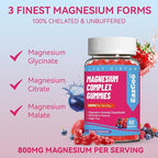 Magnesium Gummies 800mg - Vitamin D3, C, B6, B12 & Zinc Complex with Magnesium Glycinate, Citrate & Malate, Magnesium Complex Gummies for Muscle, Mood & Energy, Vegan 120 Counts