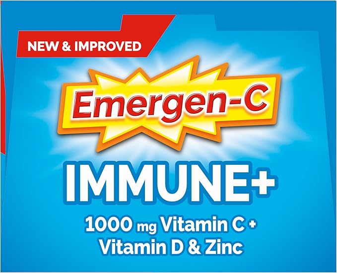 Emergen-C Immune+ Triple Action Immune Support Powder, BetaVia (R), 1000mg Vitamin C, B Vitamins, Vitamin D and Antioxidants, Elderberry – 18 Count