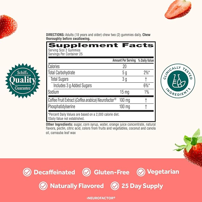 NEURIVA Original Brain Supplement for Memory, Focus & Concentration with Clinically Tested Nootropics Phosphatidylserine and Neurofactor, Strawberry Flavor, 50 Gummies (2 Pack)