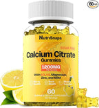 Sugar Free Calcium Citrate Gummies 1200mg with Vitamin D3 K2, Magnesium, Zinc, MSM for Men & Women, Bone, Muscle, Immune Support, Ultimate Absorption Calcium Supplement, Vegan, 60 Count