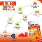 Ashwagandha Gummies & Vitamin D3, 3000mg Extra Strength Ashwagandha Root Extract for Boosts Energy, Immune Support, Non-GMO, Strawberry Flavor, 60 Count
