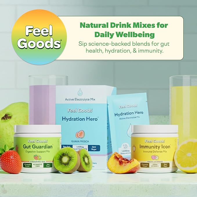 Feel Goods Immunity Icon, Vitamin C Immune Support Powder Packets - 500mg Vitamin C, Elderberry, Ginger, Turmeric & Key Vitamins for Daily Immune Health - Sugar-Free & Caffeine-Free Drink Mix Packets