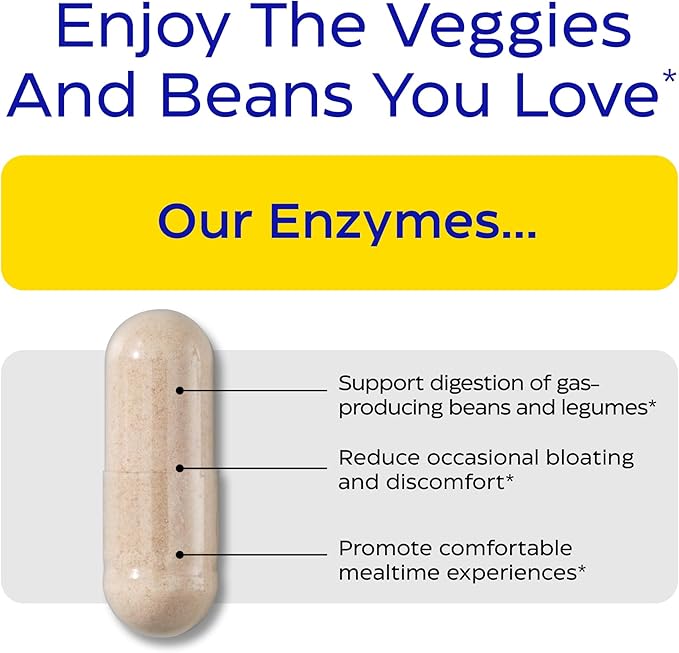 Enzymedica, BeanAssist, Alpha Galactosidase Enzyme for Digestive Support, Reduces Occasional Gas & Bloating from Beans, Broccoli & Legumes, Digestive Enzymes for Women & Men, 30 Count