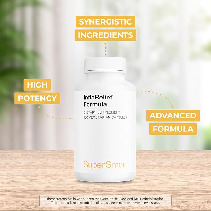 Supersmart - InflaRelief Formula (Perluxan) - Powerful Blend Curcumin C3, 5 Loxin, Bioperine - Enhanced Formulation | Non-GMO & Gluten Free - 180 Vegetarian Capsules