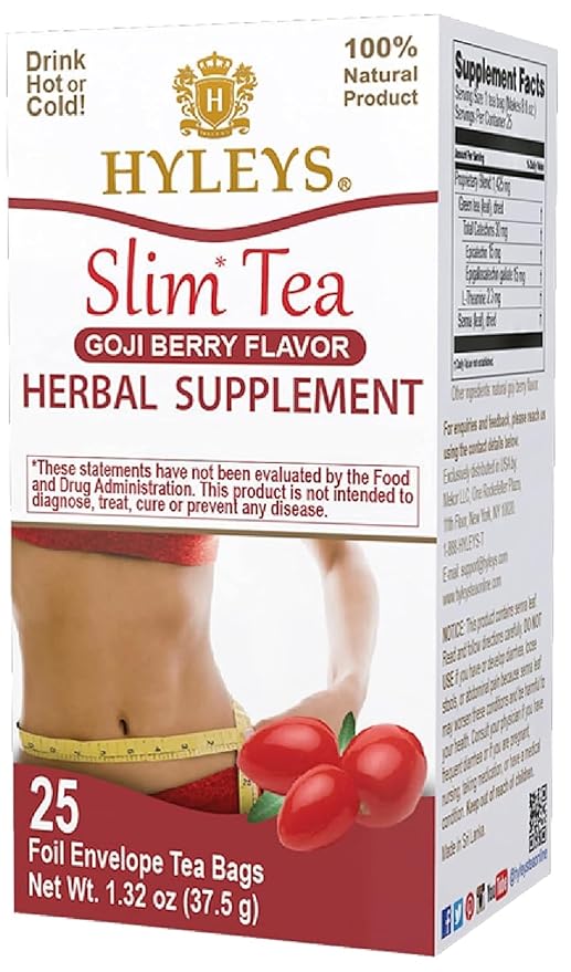 HYLEYS Slim Tea Goji Berry Flavor - Weight Loss Herbal Supplement Cleanse and Detox - 25 Tea Bags (1 Pack)