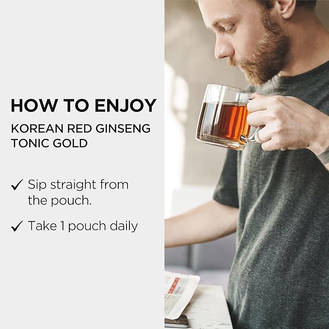 JungKwanJang Korean Red Ginseng Tonic Gold - Herbal Energy Drink with 6 Botanical Extracts - Daily Immune & Vitality Support - Vegan, Non-GMO, No Caffeine Liquid Supplements (30 Packs, 1.35 fl oz)