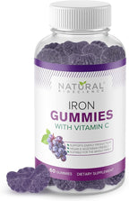 Iron Gummies with Vitamin C - Chewable Iron Supplement for Adults & Kids, Iron Deficiency Anemia, Red Blood Cell Support, Energy, Immune Function, Brain Health, Max Absorption, 60 Vegan Gummies