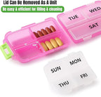 7 Day Compact Pill Organizer, Foldable Portable Travel Pill Box with Double Protection, Daily Small Pill Case Dispenser for Medication, Vitamins, Supplements (Clear Pink)
