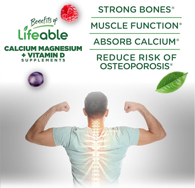 Lifeable Calcium Magnesium and Vitamin D Gummies | Great Tasting Calcium Magnesium Supplement | for Bone Health | Calcium Gummies for Adults | 90 Gummies