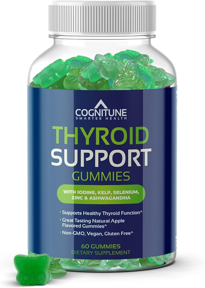 CogniTune Thyroid Support Gummies - Complete Formula for Women and Men with Iodine and Ashwagandha - Natural Energy and Metabolism Support for Hypothyroidism