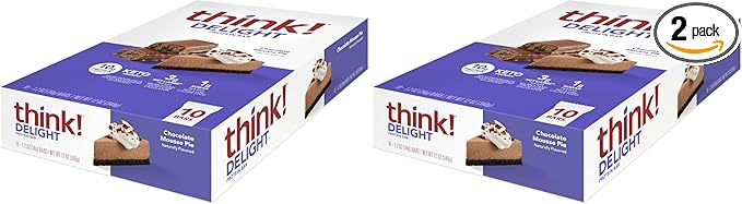 think! Delight, Keto Protein Bars, Healthy Low Carb, Gluten Free Snack - Chocolate Mousse Pie, 10 Count (Packaging May Vary) (Pack of 2)