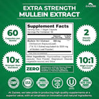 Zazzee Extra Strength Mullein Leaf 10:1 Extract, 60 Vegan Capsules, 2 Month Supply, Verbascum Thapsus, Respiratory & Lung Support, Certified Kosher, 100% Pure Leaf Powder, Non-GMO, Made in the USA
