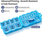Foldable & Portable Weekly Pill Organizer 2 Times a Day with Clear Printed Labels - 7 Day AM PM Medicine Box, Week Daily Travel Pill Meds Case Holder for Medications, Vitamin, Supplement - Blue