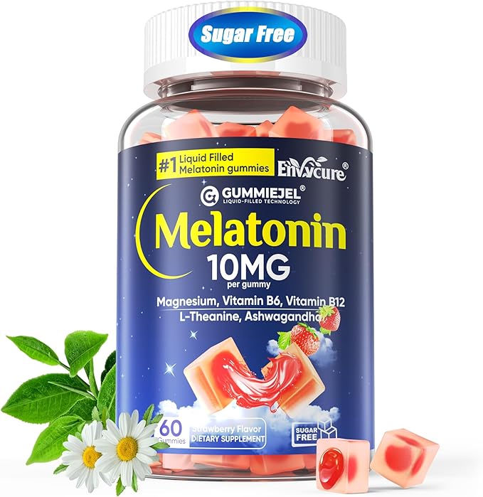 EnvyCure Melatonin Gummies 10mg 20mg with Magnesium for Adults | Drug Free | Sleep Aid | Sugar Free | L-Theanine, Ashwagandha, B6, B12, Lemon Balm & Chamomile, Supports Deep Relaxation, 60 Cts