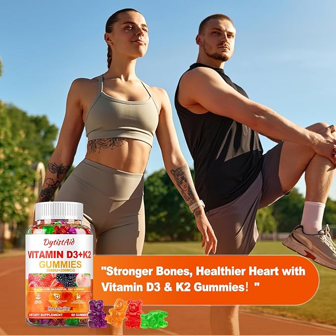 Vitamin D3 + K2 Gummies 2000 IU with Calcium + K2 (MK-7), Magnesium Citrate, Vitamin C, Zinc & Boron – Bone, Heart & Immune Support – Vegan, Non-GMO, Gelatin-Free, Sugar-Free Supplement, 120 Gummies