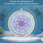 Pill Box 3 Compartment Small Pill Case,Portable for Pocket or Purse Pill Organizer Pill Container Holder to Hold Vitamins, Medication, Fish Oil and Supplements(Mandala Blue)