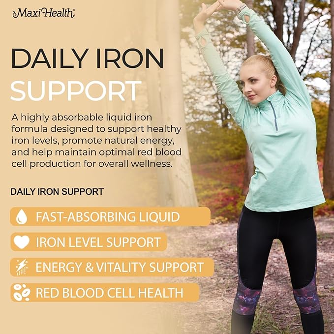 Maxi Health Iron Supplement 15mg Per ML – Increase Energy and Blood Levels Without Nausea or Constipation – Liquid Iron Drops for Men, Women, and Kids – 2 oz. (2 oz, 2 Pack)