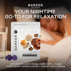 Barker Wellness Nighttime Vegan Sugar-Free Adaptogen Mushroom Gummies – Reishi, Lion's Mane, Chaga, Cordyceps for Calm, Rest & Recovery – Non-GMO Sleep Support & Relaxation Supplement, 60 Count