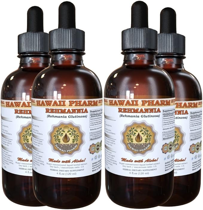 Hawaii Pharm Rehmannia Liquid Extract, Tincture, Herbal Supplement, Made in USA, 4x4 fl.oz