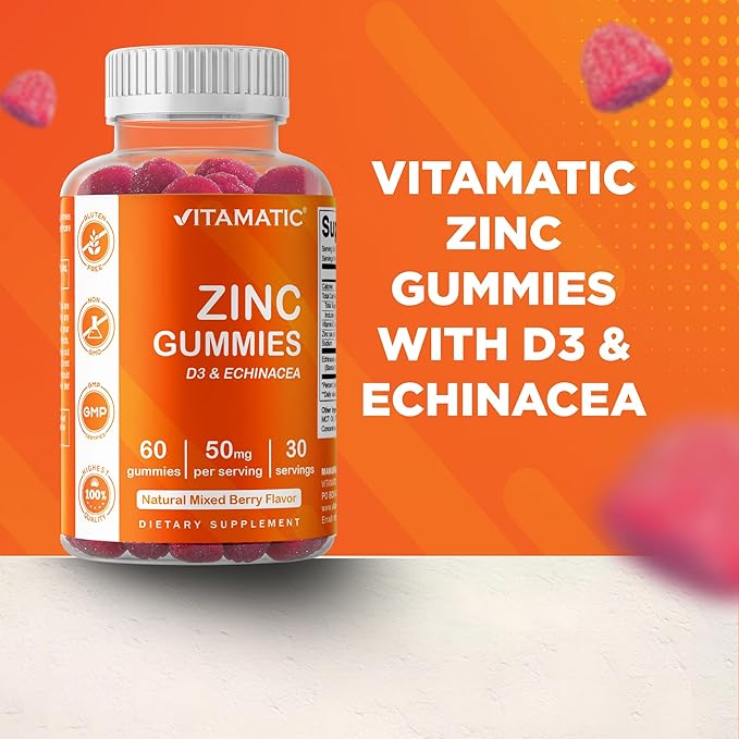 Vitamatic Zinc 50mg Gummies – 60 Vegan Gummies – Gluten-Free – 2 Pack