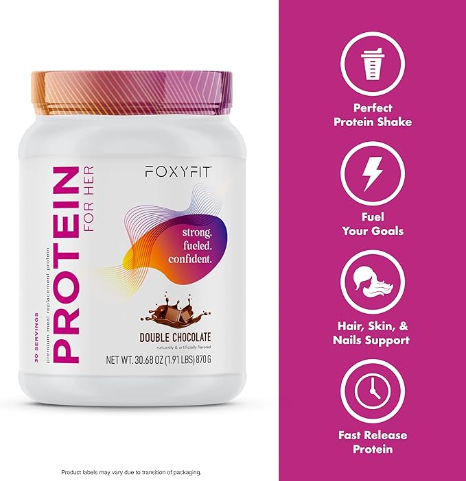 FoxyFit Protein for Her, Double Chocolate Whey Protein Powder with CLA and Biotin for a Healthy Glow (1.85 lbs)