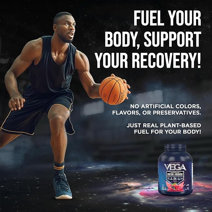 Vega Sport Vegan Protein Powder + Recovery - 30g Plant Based Protein per Serving, Berry, 45 Servings, 5g BCAAs, Probiotics, NSF Certified, for Shakes & Smoothies, 4.2lbs (Packaging May Vary)