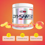 EHP Labs OxyShred Pre Workout Powder - Preworkout Powder with L Glutamine & Acetyl L Carnitine, Energy Boost Drink - Peach Candy Rings, 60 Servings