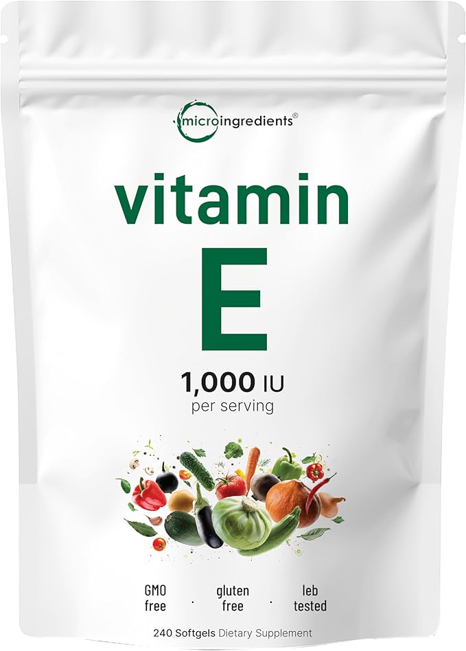 Micro Ingredients Vitamin E 1000 IU, 240 Softgels | Pure Vitamin E Oil Pills | Antioxidant Supplements for Skin and Face | Non-GMO, Gluten Free