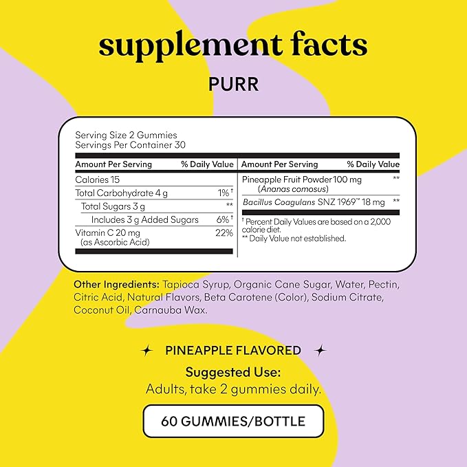 Lemme Purr Vaginal Probiotic Gummies for Women - Balanced pH, Healthy Odor, Yeast Balance & Flora Support + Vitamin C for Immune Health - Tasty Pineapple (60 Count) (Pack of 2)