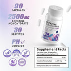 Allcoovita Creatine Monohydrate Capsules -3 Creatine Capsules per Serving, 2500mg, Gluten Free, 90 Capsules