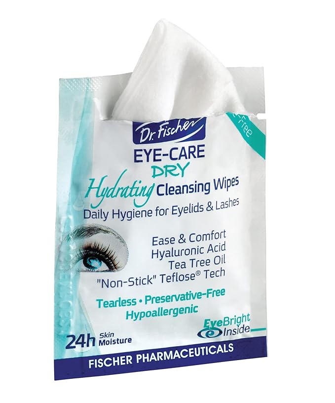 Dr. Fischer Tea Tree Eyelid Wipes - Gentle Eye Wipes for Everyday Dry Eye Relief - Hypoallergenic Makeup Remover (6 packs of 30 wipes each).