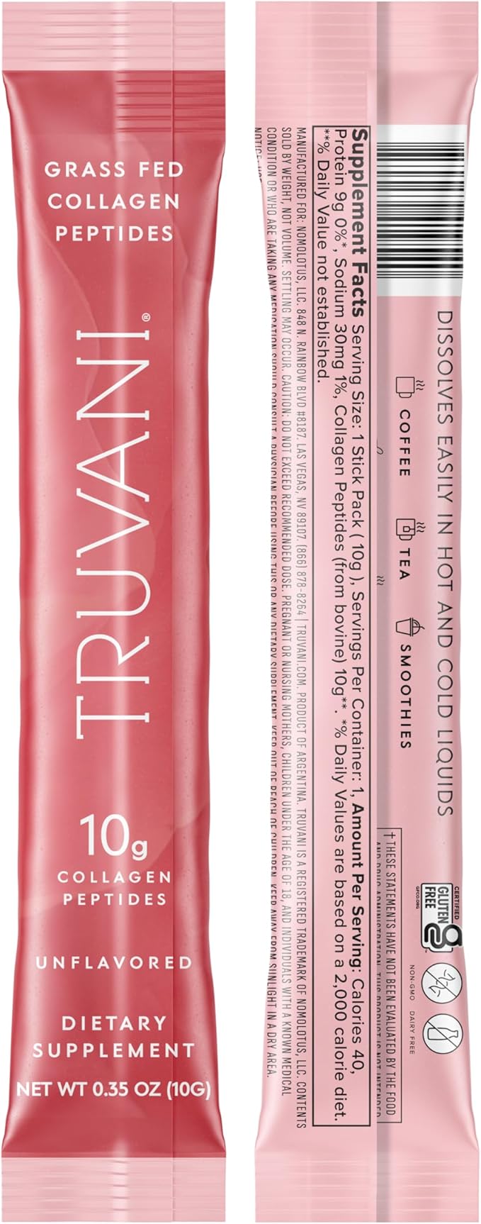Truvani Hydrolyzed Collagen Peptides | Unflavored | 1 Serving | 10g Grass-Fed Collagen Protein Powder | Promotes Hair, Nail, Skin, and Joint Health | Keto | Gluten & Dairy Free | Women & Men