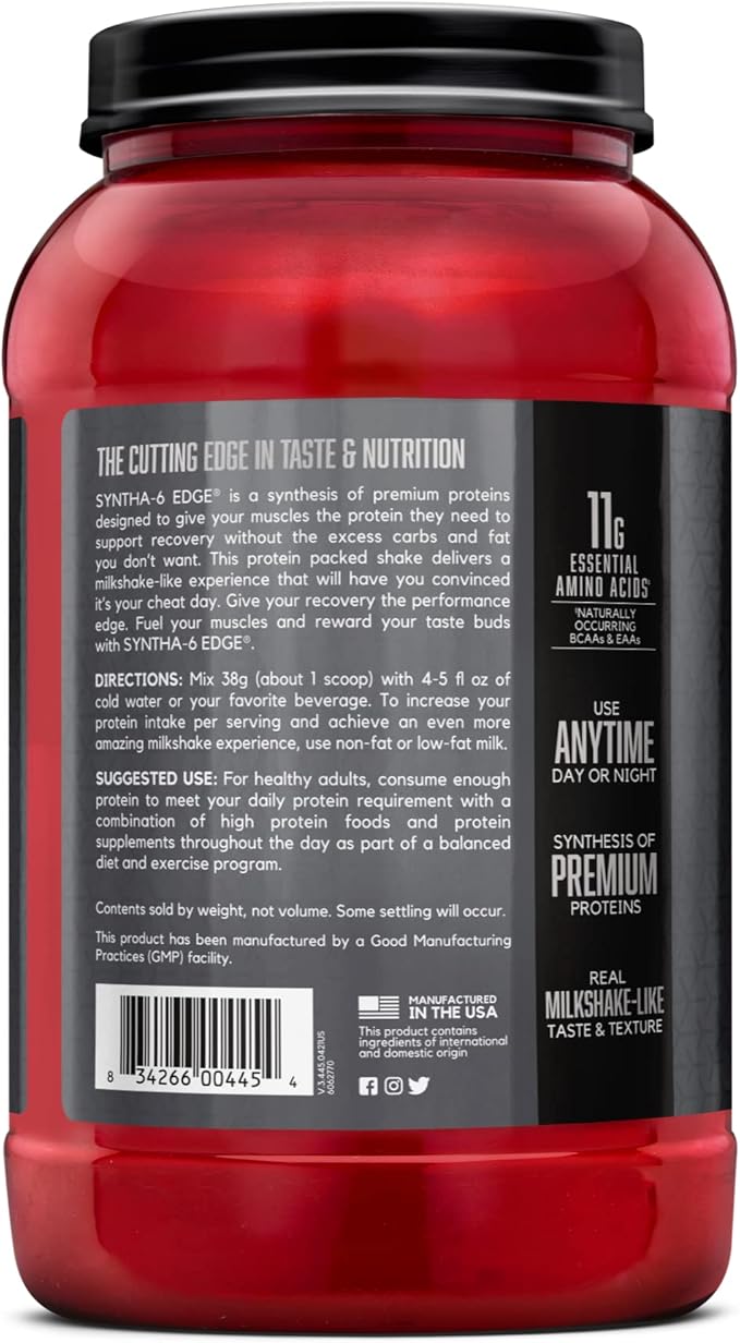BSN SYNTHA-6 EDGE Protein Powder, Vanilla Flavored Powder with Hydrolyzed Whey, Micellar Casein, for Muscle Gain, Low Sugar, 24g Protein, Vanilla Milkshake, 28 Servings, 2.34 Pound (Pack of 1)