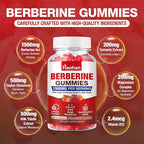 Haohan Berberine Gummies, 1500mg High Potency Berberine HCl, Ceylon Cinnamon, Milk Thistle, Immune System & Metabolism Support, Vegan, Strawberry Flavor, 60 Count