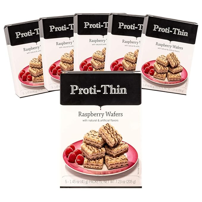 Proti-Thin High Protein Raspberry Wafer Squares, 15g Protein, Low Calorie, Low Carb, Low Sugar, Aspartame Free, Diet Wafer Bars, Healthy Snack, 2 Wafers per Serving, 5 Count Box (6 Boxes - Save 10%)