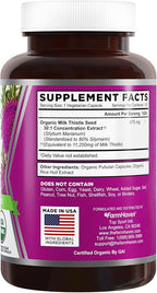 FarmHaven USDA Organic Milk Thistle Capsules | 30X Concentrated Seed Extract & 80% Silymarin Standardized - Supports Liver Function and Overall Health | Non-GMO | 120 Vegan Capsules