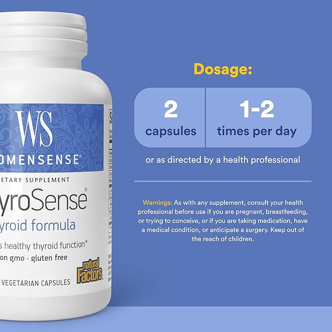 WomenSense ThyroSense by Natural Factors, Natural Supplement to Support Healthy Thyroid Function, Vegetarian, Non-GMO, 60 capsules (30 servings)