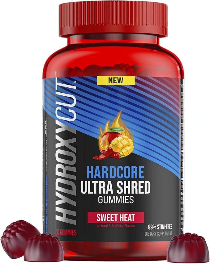 Hydroxycut Hardcore Ultra Shred Gummies, Sweet Heat - 99% Stimulant Free - Includes Capsaicin & B Vitamins - For Women & Men