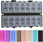 Foldable Pill Organizer 2 Times a Day w/Etched Labels -Dual Protection & Portable Weekly AM PM Pill Box, 7 Day Medicine Container, Large Travel Pill Case for Week Daily Supplement Vitamin - Black