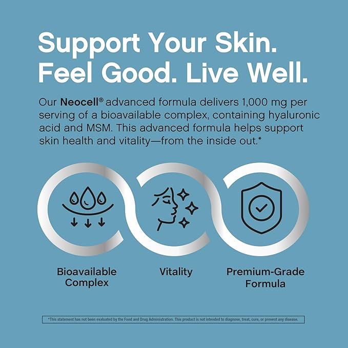NeoCell Hyaluronic Acid with MSM 1000mg | 120 Capsules | Advanced Formula Supplement | Clinically Studied Ingredients