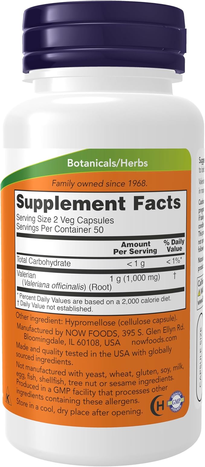 NOW Supplements, Valerian Root (Valeriana officinalis) 500 mg, Herbal Supplement, 100 Veg Capsules