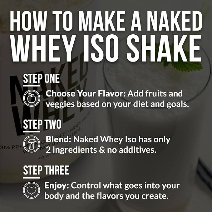 NAKED Whey Isolate Protein - Only 2 Ingredients, 30g Grass-Fed Protein, Zero Carb, Unflavored, Undenatured, Non-GMO, No Soy, Gluten-Free, No Preservatives - 28 Servings