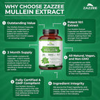 Zazzee Extra Strength Mullein Leaf 10:1 Extract, 60 Vegan Capsules, 2 Month Supply, Verbascum Thapsus, Respiratory & Lung Support, Certified Kosher, 100% Pure Leaf Powder, Non-GMO, Made in the USA