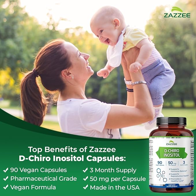 Zazzee 40:1 Ratio Myo and D-Chiro Inositol Supplement for Women | D-Chiro and Myo Inositol Capsules for Cycle Regulation Ovarian Support & Overall Hormone Balance for Women - Vegan & ISO Lab Tested