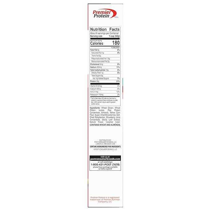 Premier Protein Mixed Berry Almond Cereal, Protein Cereal Flakes Mixed with Dried Berries and Sliced Almonds, Contains 20g of Protein Per Serving, 9 OZ Box (Pack of 2)