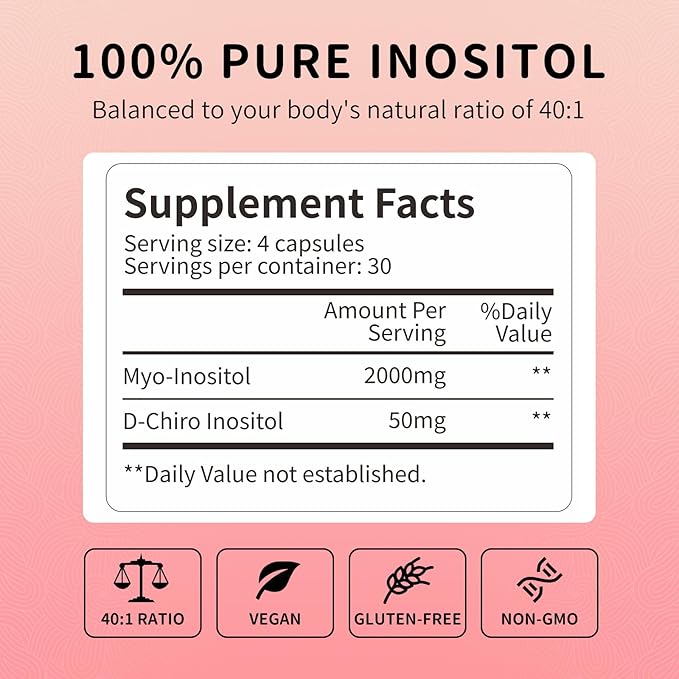 Myo-Inositol & D-Chiro Inositol (40:1 Ratio) - Support Hormone Balance, Fertility & Ovarian Health - 120 Vegan Capsules, 30-Day Starter Pack