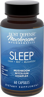 Host Defense MycoBenefits Sleep* Capsules - Rest Support for Healthy Sleep Quality - Calming Supplement with Magnesium, Lion's Mane & GABA - Aids Balanced Rest Cycles - 60 Capsules (30 Servings)*
