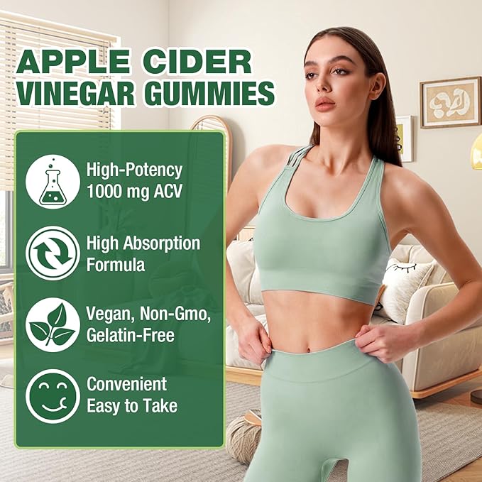 Apple Cider Vinegar Gummies, 1000mg ACV Gummies with The Mother & B12, Apple Cider Vinegar for Digestion, Metabolism, Gut & Energy Support, Immune Health, Keto-Friendly, Vegan, Non-GMO, 60 Count